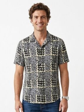 Stussy (Japan) - Hand‎ Drawn Houndstooth SS Shirt (#1110150) -  Off White, Black